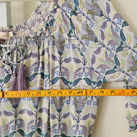 TORY BURCH Silk Mosaic Provence Pompeii Tassels/Smocked Off Shoulder Romper Sz M - Picture 10 of 13